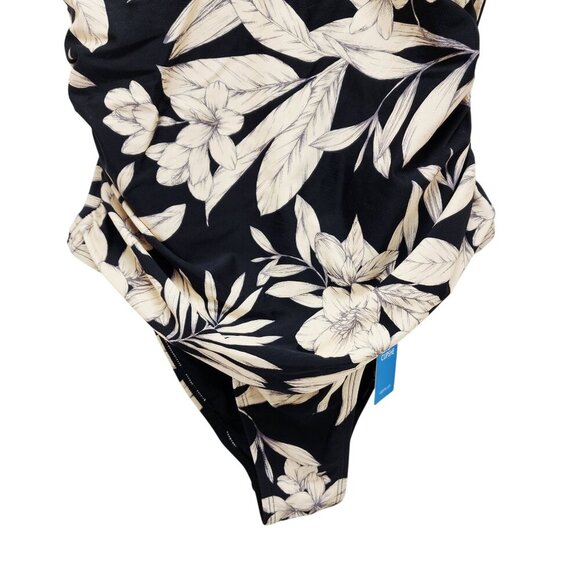 Cupshe Womens Black Beige Floral Ruffle One-Piece Swimsuit Open Back Design SZ M - Picture 3 of 6